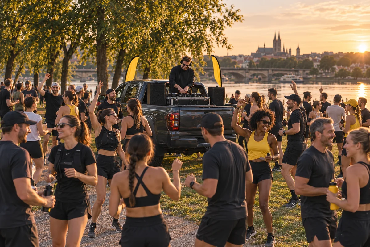 Ilustrácia: DJ hrá na pickupe pri bežcoch